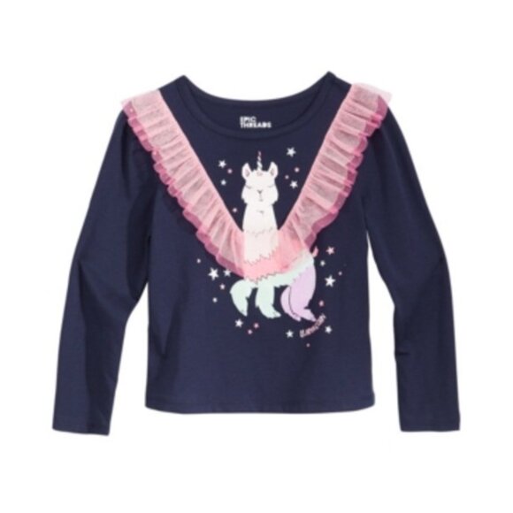 Epic Threads Toddler Girls Long-Sleeve Tulle-Trim Llama T-Shirt 3T - Picture 1 of 4